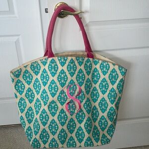 NWOT Large Jute Monogrammed Tote